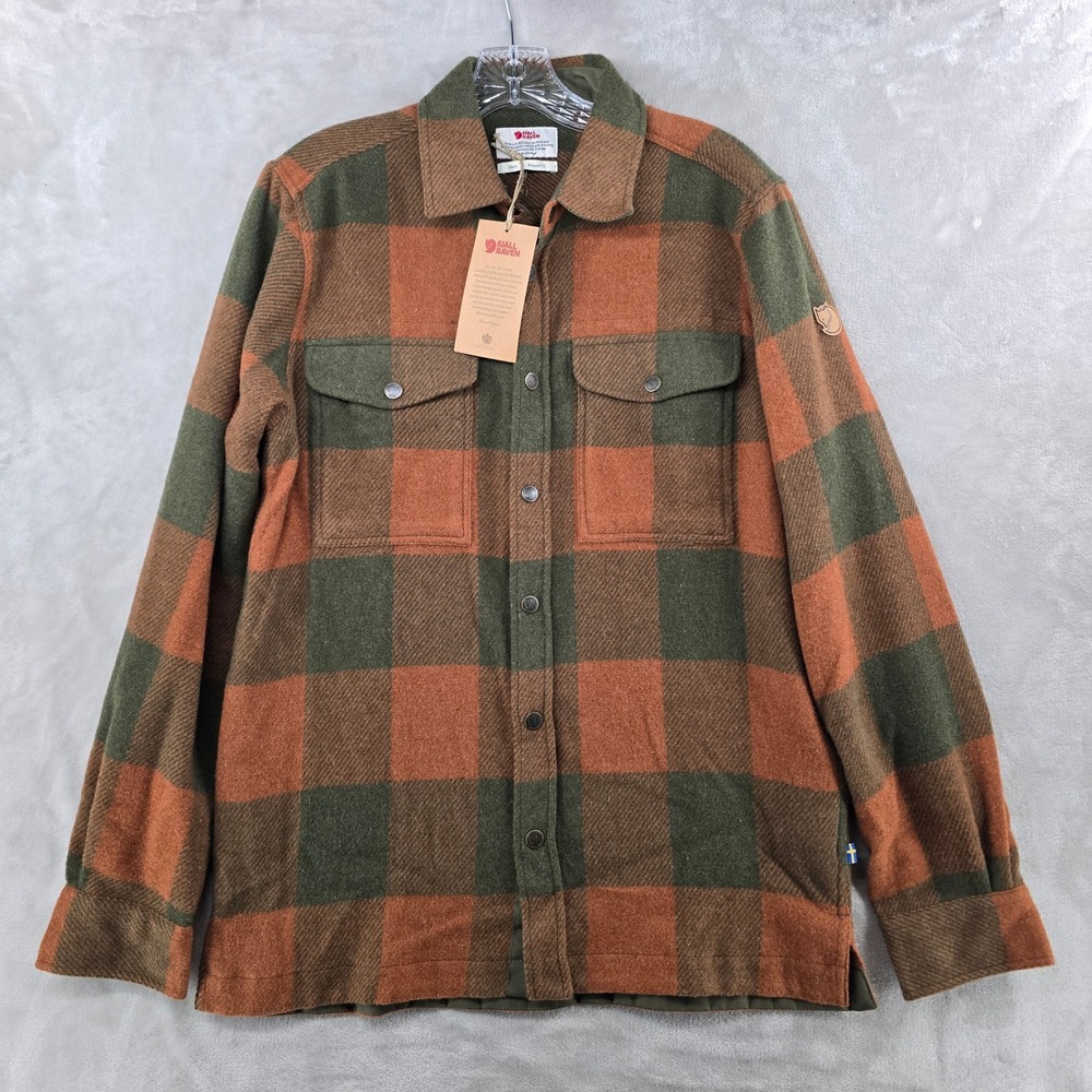Fjallraven Canada Shirt Mens Small Autumn Leaf Green Plaid Wool Blend Flannel